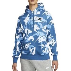 Nike Blue and White Patterned Hoodie